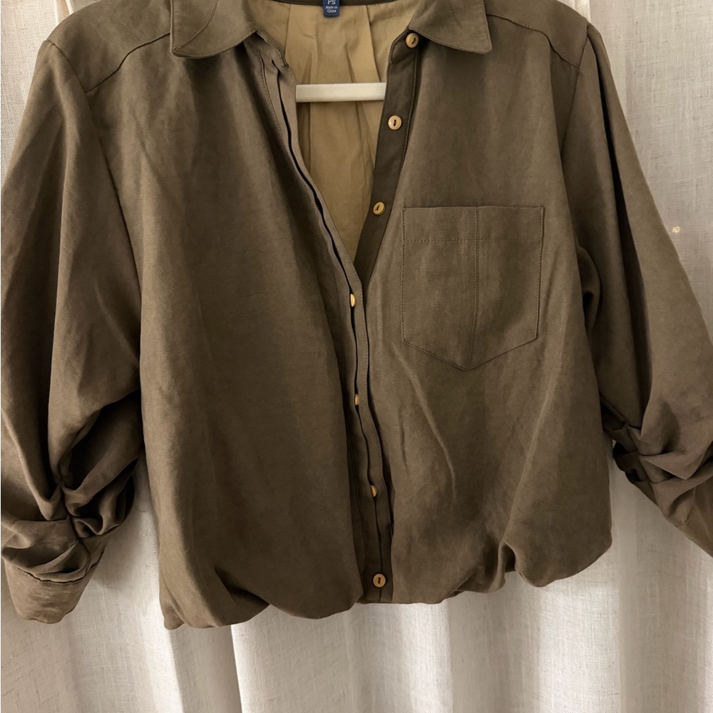 Democracy Olive Button Down Shirt - image 1